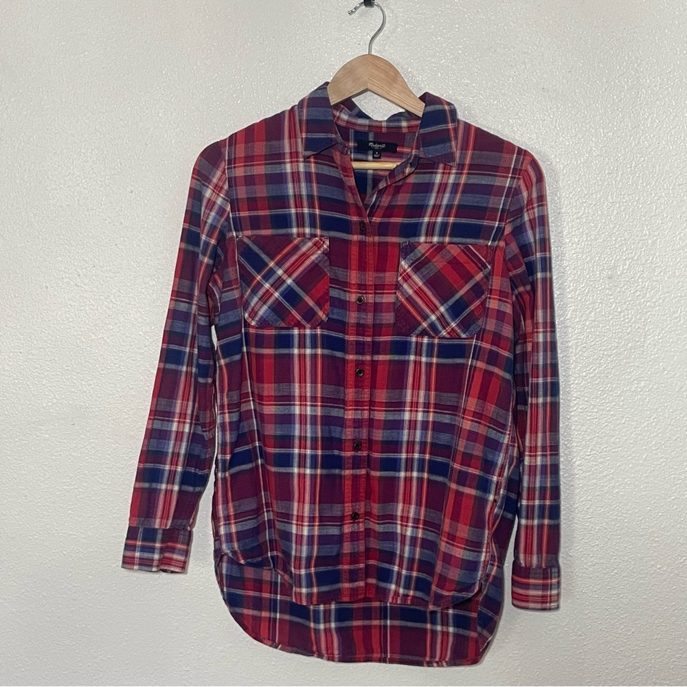 Madewell Plaid Shirt in Red and Blue Cotton Size Small